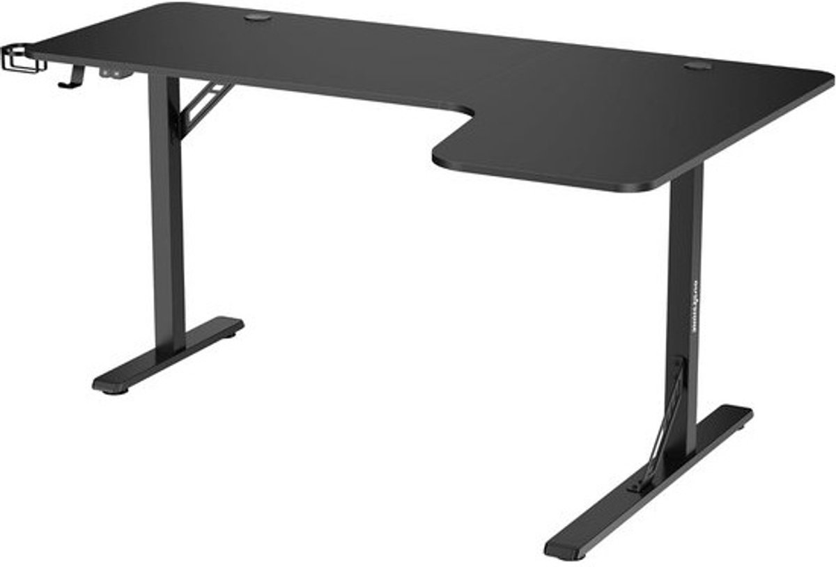 In hoogte Verstelbaar L-vormig Hoek Gaming Bureau 160x100 cm met Kabelbeheer - Zwart