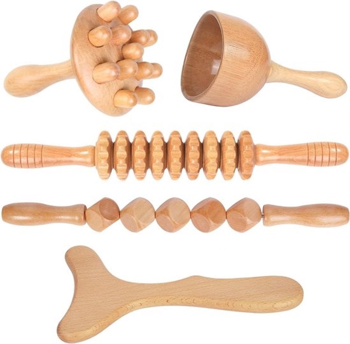 Professioneel 5-in-1 Massage Set voor Maderotherapie - Houten Anti-Cellulite Hulpmiddelen