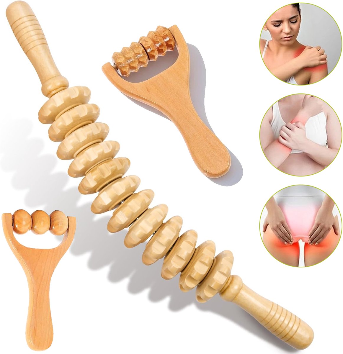 3 Houten Massageroller - Gebogen Houten Massageroller Voor Therapeutische Doeleinden - Houten Massageapparaat