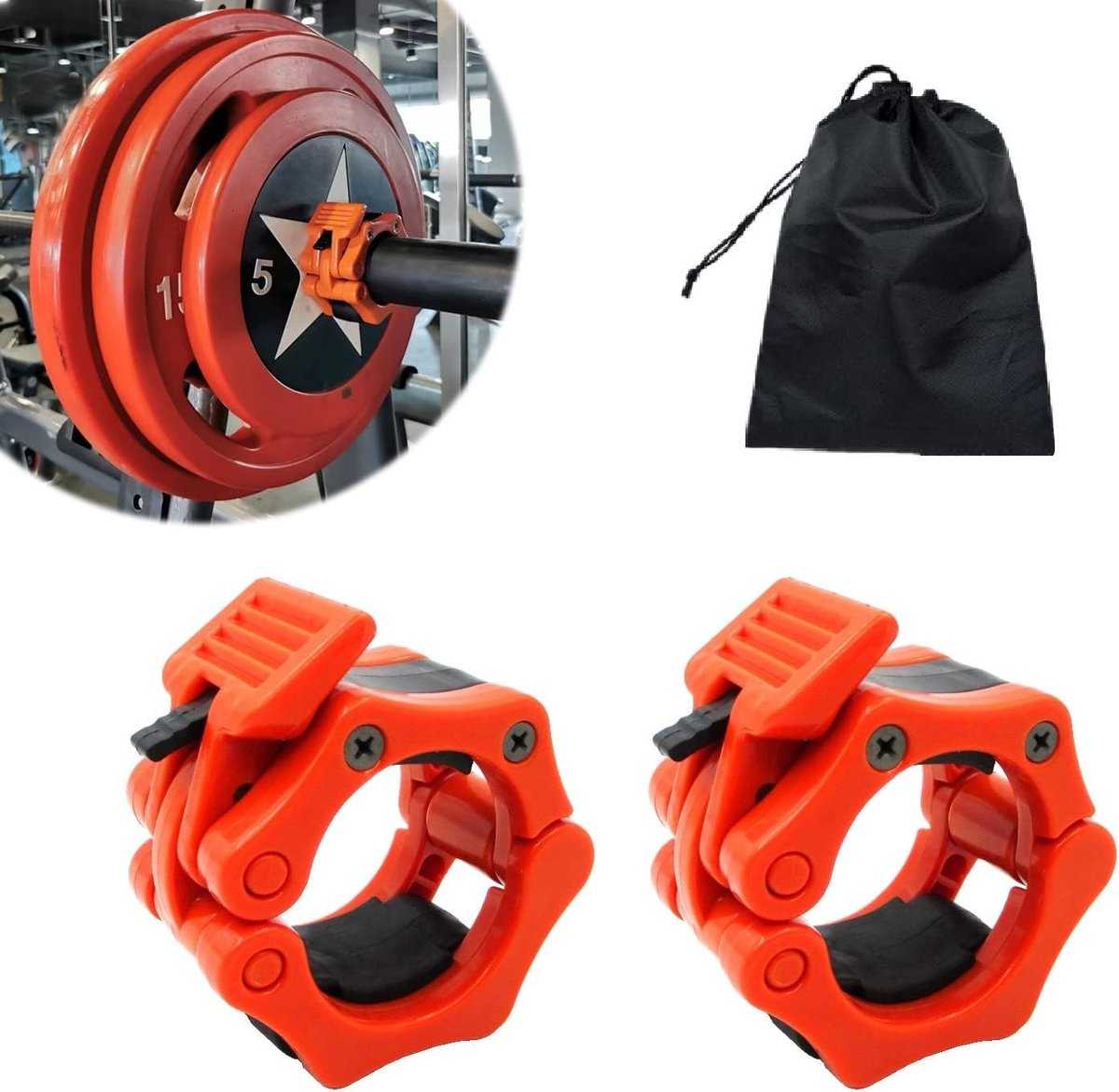 Olympische Barbell Klemmen voor Gewichtheffen - Snelle Ontgrendeling, 2 Inch, Ideaal voor Fitness en Bodybuilding met Gewichtschijven en Trainingsaccessoires - Oranje