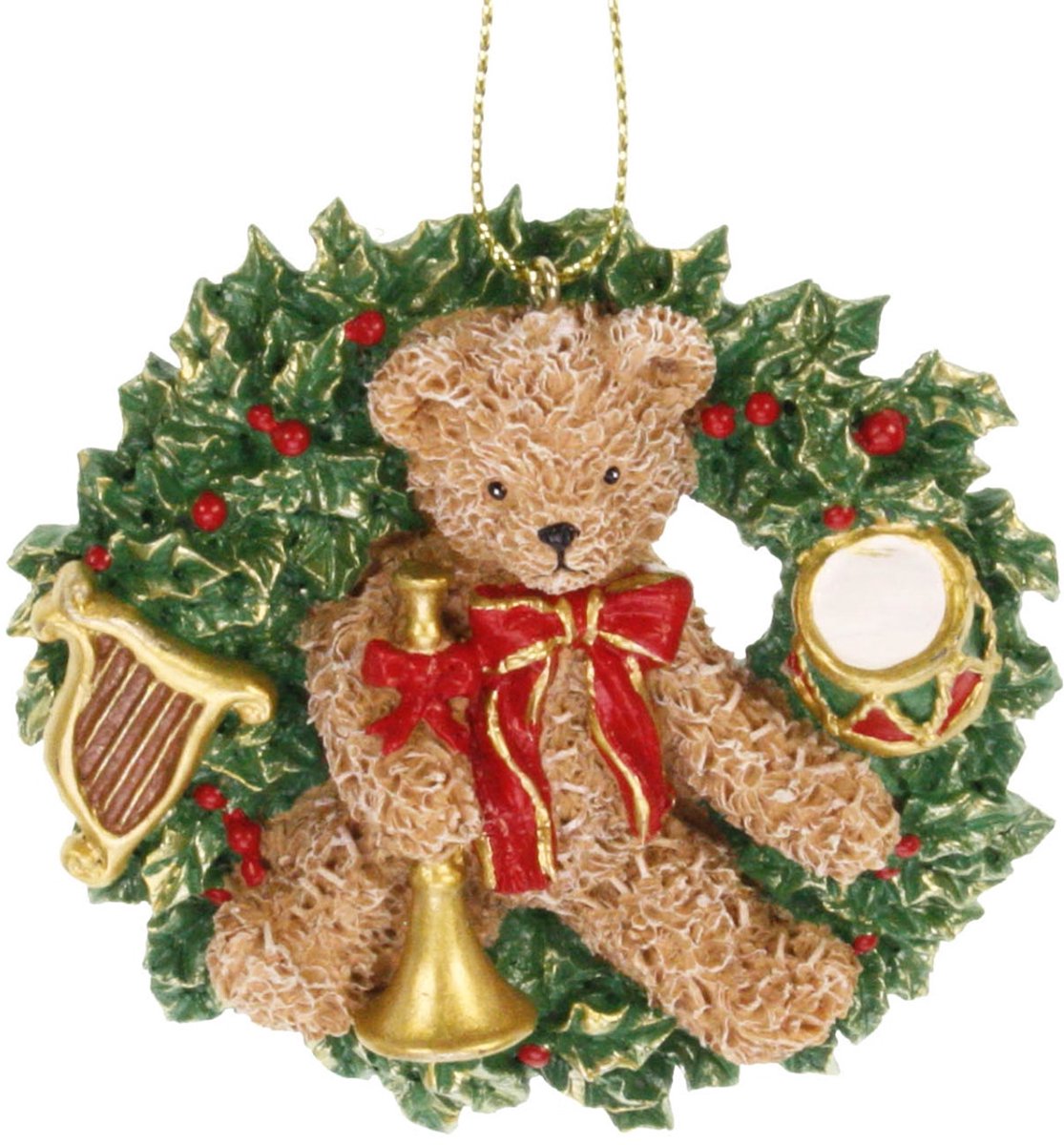 Ornament Teddy beer in krans, 8x2x8cm