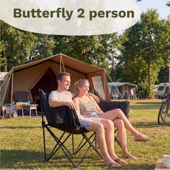 TRVLMORE Campingstoel - Opvouwbaar - 2-Persoons - 240KG Draagvermogen - Incl. Draagtas - Vlinderstoel - Kampeerstoel - Vouwstoel - Zwart van Merkloos — afbeelding 2