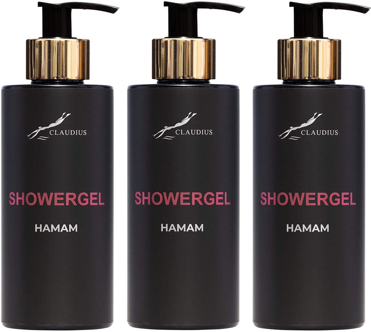Showergel Hamam 300 ml - met gouden pomp - zwarte fles - set van 3 stuks - Voordeelverpakking
