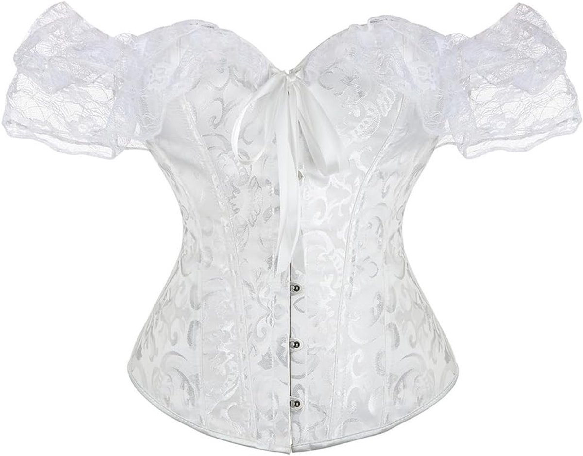 Elegante Floral Lace Off Shoulder Corset Top voor Vrouwen met Mouwen en Ondersteunende Beugels, Vintage Lingerie voor een Verfijnde Look