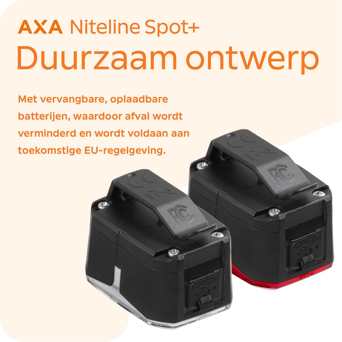 AXA Niteline Spot+ fietsverlichting set – Oplaadbare LED fietsverlichting voor- en achterlicht – USB C – Duurzaam ontwerp voor dagelijks gebruik – foto 7