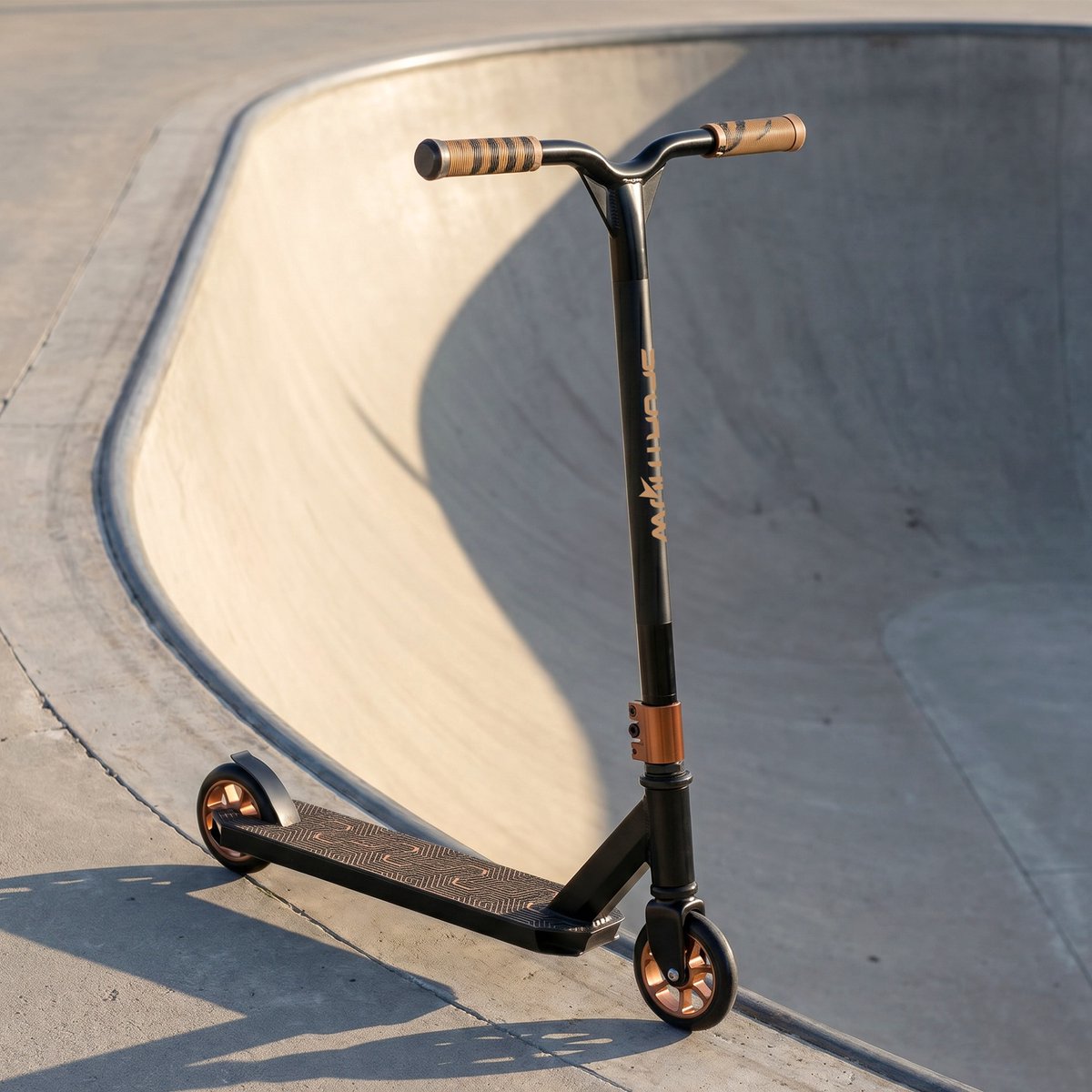 TEKROA® Stuntstep voor tricks - freestyle-step met ABEC-9-lagers - 120 mm wielen - 360°-rotatie voor het skatepark - goud/wit