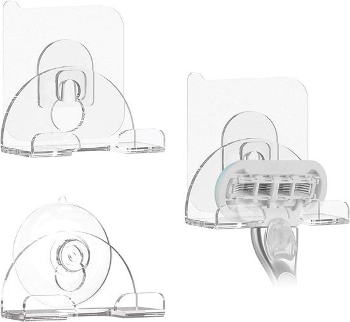 Zuignap scheermeshouder voor wand 3-pack - houder voor scheerapparaten compatibel met Fusion 5 ProGlide Shield Vector 3 Sensor 3