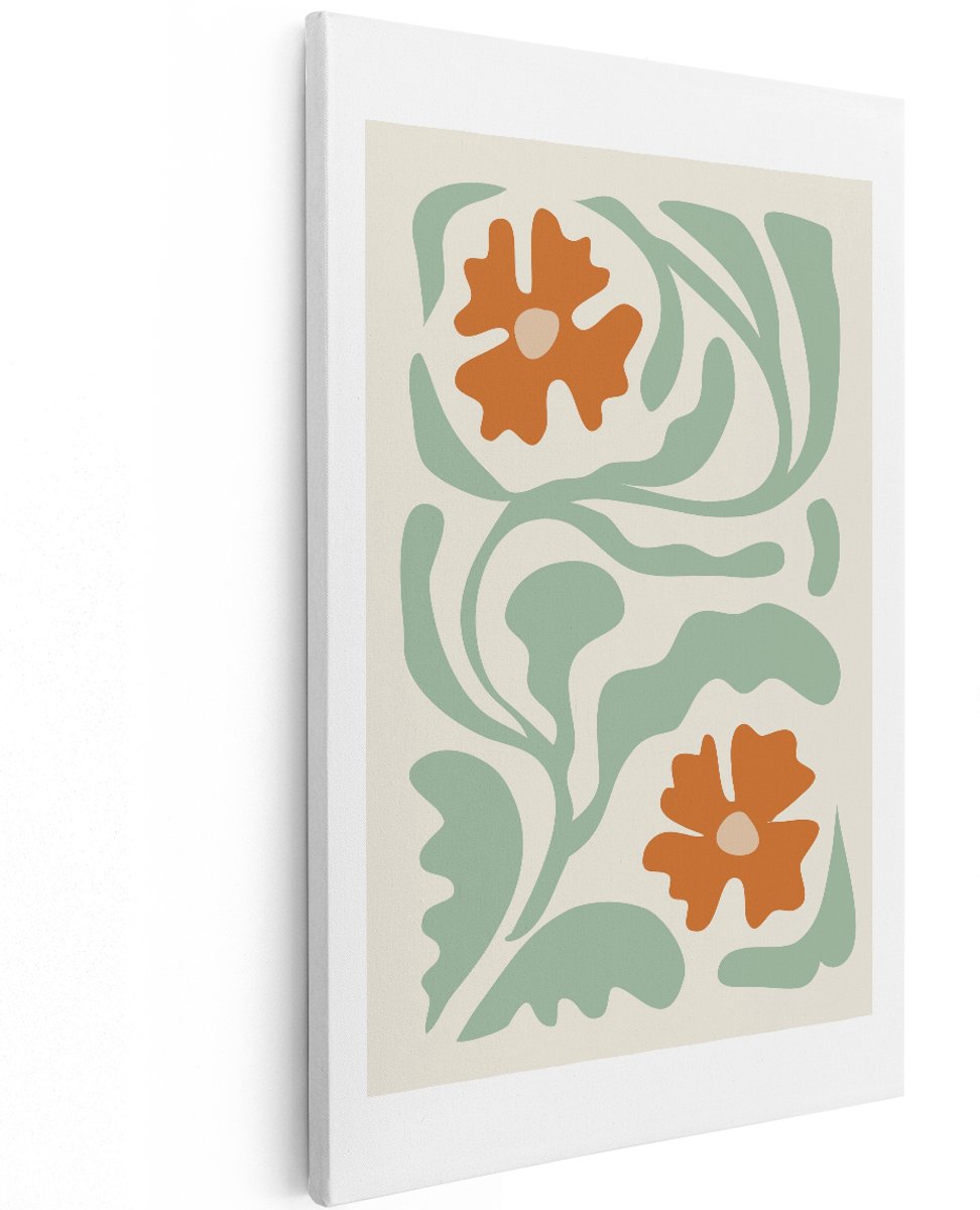 Artaza Canvas Schilderij Abstracte Bloemen - 120x180 cm - Groot - Wanddecoratie Boho - Muurdecoratie Woonkamer - Decoratie Bladeren Groen