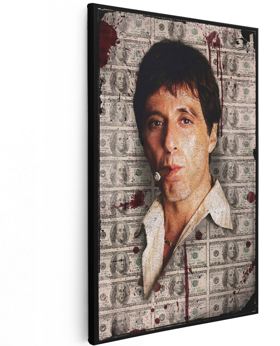 Artaza Canvas Schilderij Scarface - 120x180 cm - Groot - Wanddecoratie Tony Montana - Muurdecoratie Maffia Film - Decoratie Dollar Portret