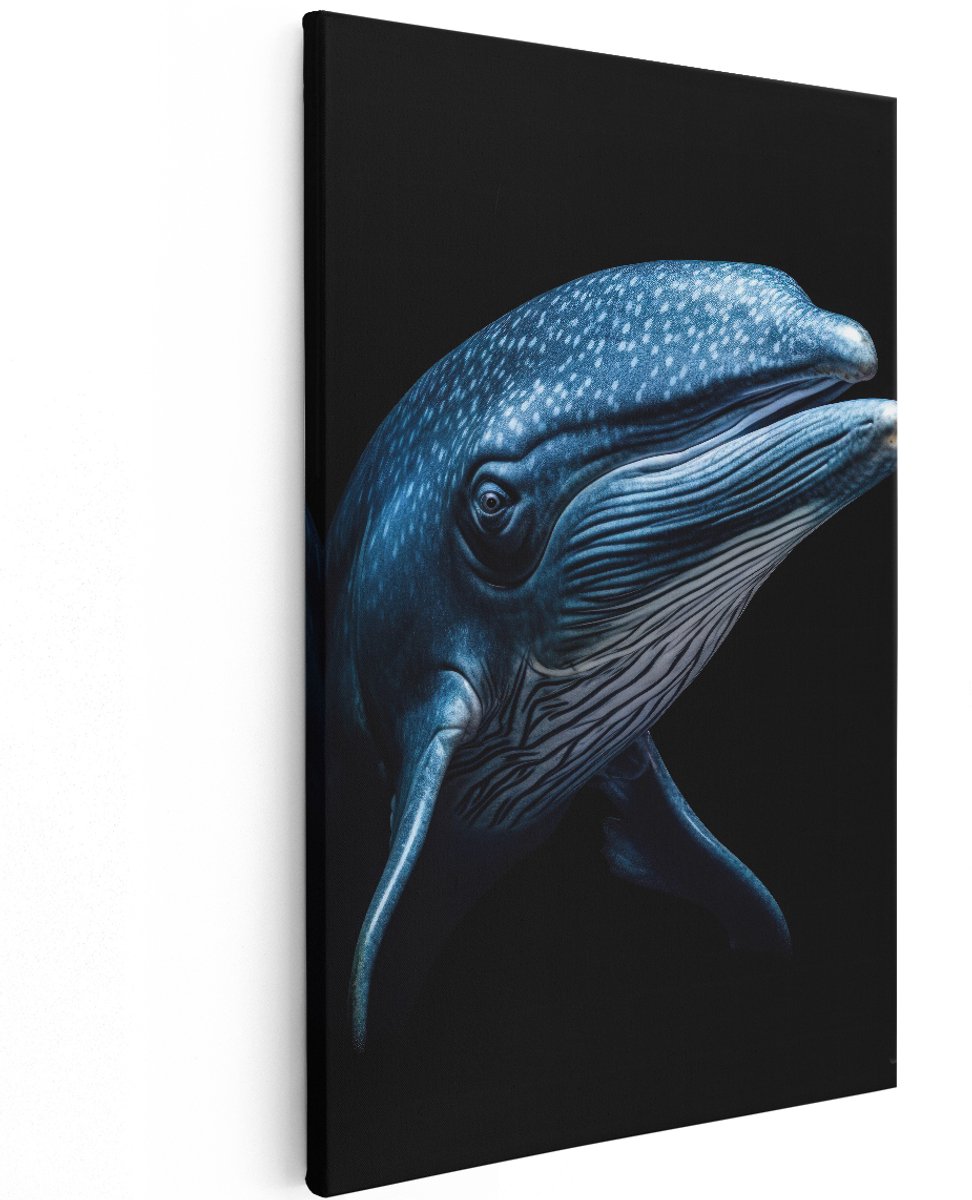 Artaza Canvas Schilderij Blauwe Vinvis - 120x180 cm - Groot - Wanddecoratie Dieren - Muurdecoratie Zee - Decoratie Walvis Blauw