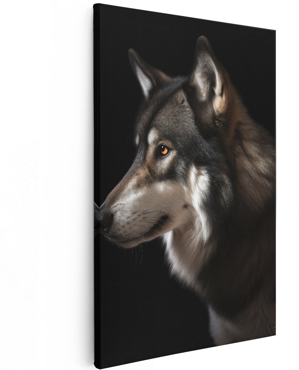 Artaza Canvas Schilderij Wolf - 120x180 cm - Groot - Wanddecoratie Dieren - Muurdecoratie Natuur - Schilderijen Op Canvas Zwart