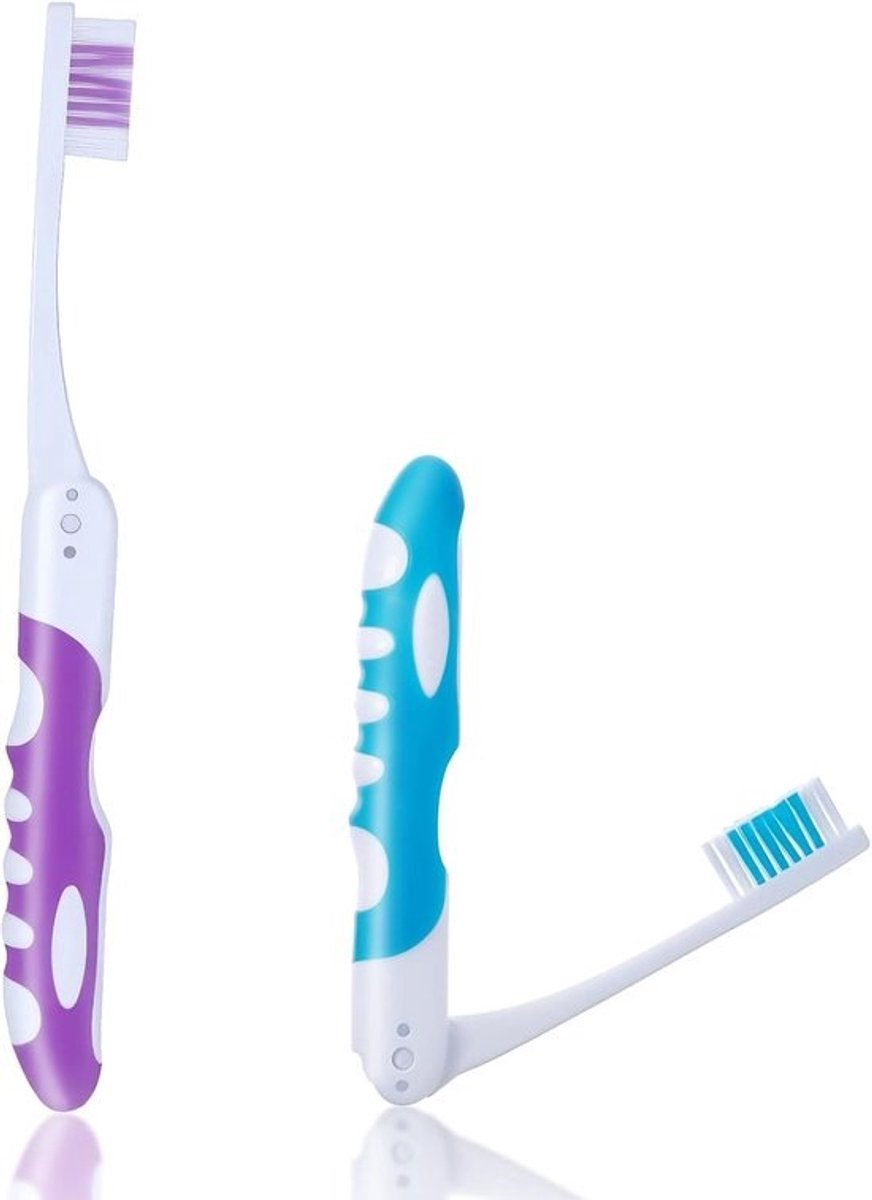Reizen Tandenborstel Set - Opvouwbare Tandenborstels - Hygiënisch Onderweg - Zachte Bescherming Tandvlees - 2 Stuks - Blauw Paars