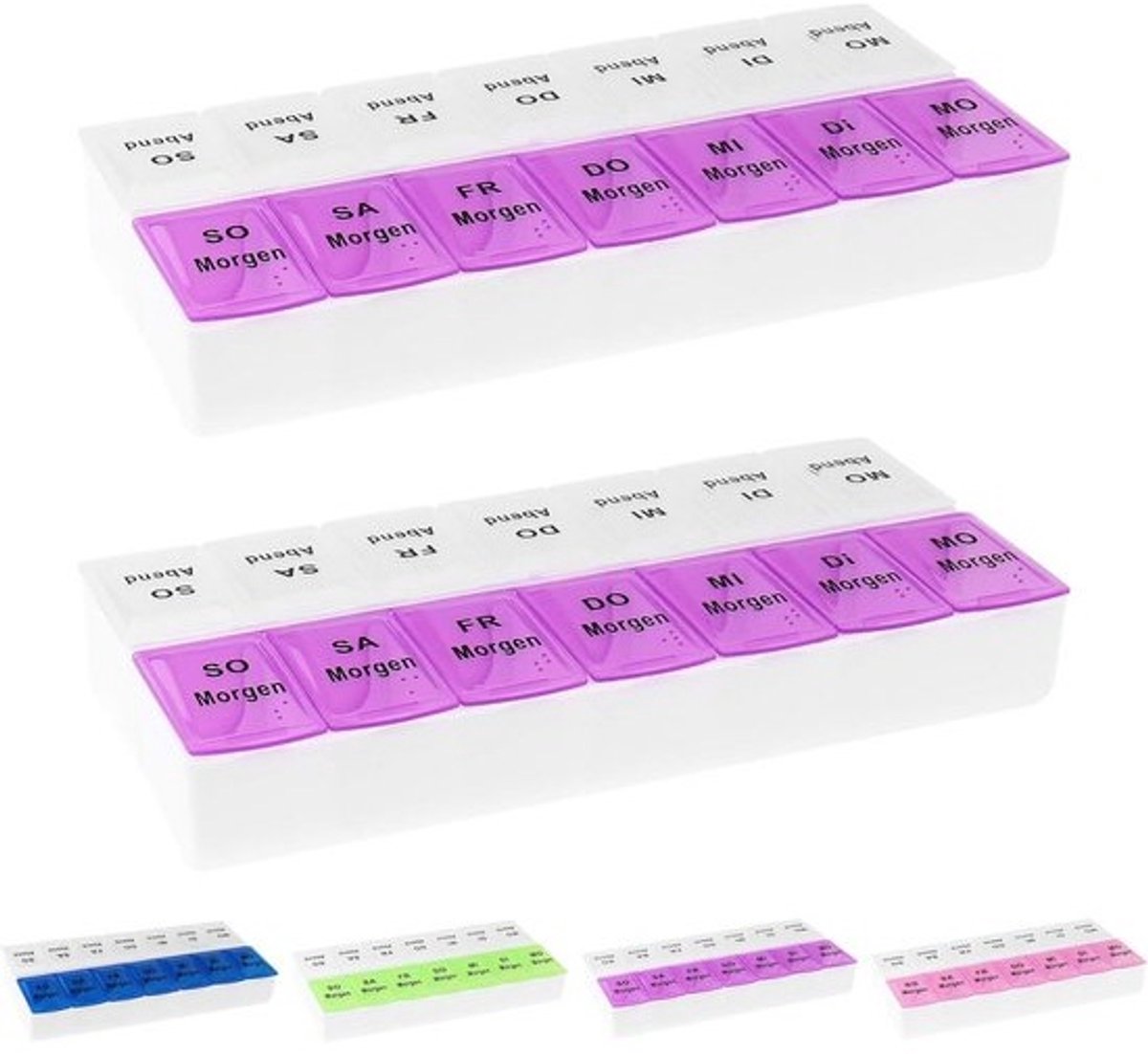 Tablettenbox 7 dagen - 2 stuks - 14 vakken per week - lila