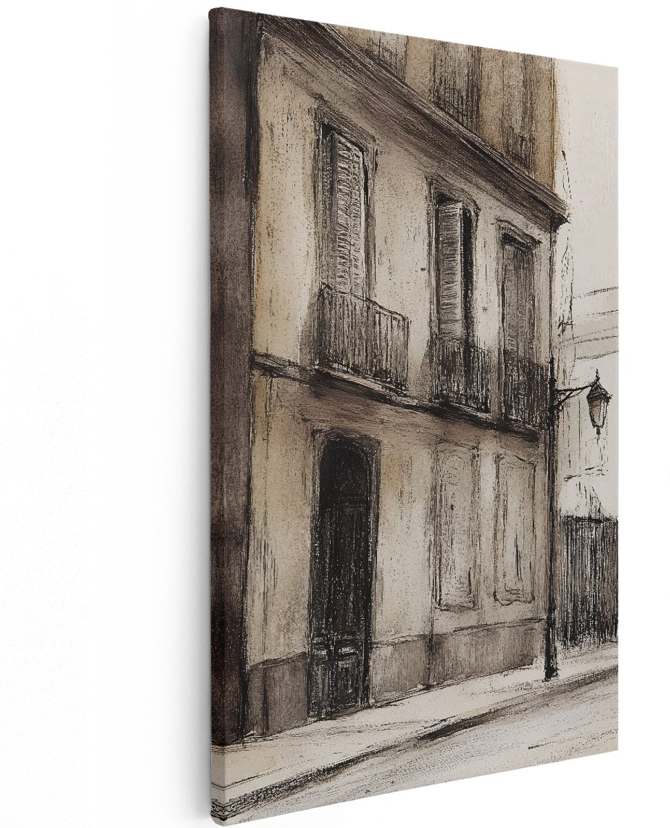 Artaza Canvas Schilderij Parijs - 120x180 cm - Groot - Wanddecoratie Vintage Gebouw - Muurdecoratie Straatlantaarn - Decoratie Woonkamer Sepia