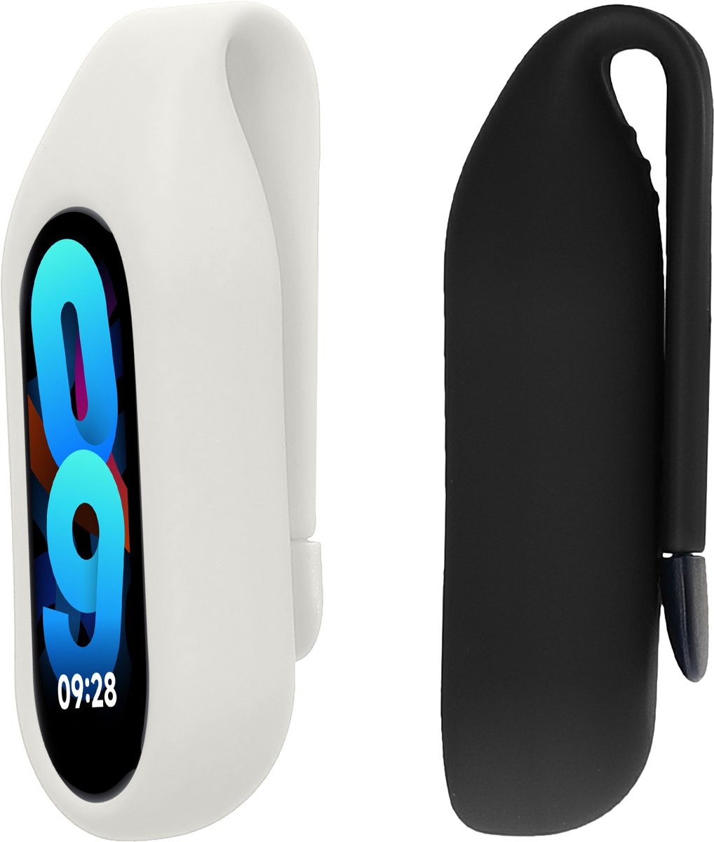 kwmobile 2x Clip Holders for Xiaomi Mi Band 10 / 9 / 8 Clip On - Fitness Tracker Case Holder Replacement Set - TPU Silicone Tracker Holder for Sport - Black / White