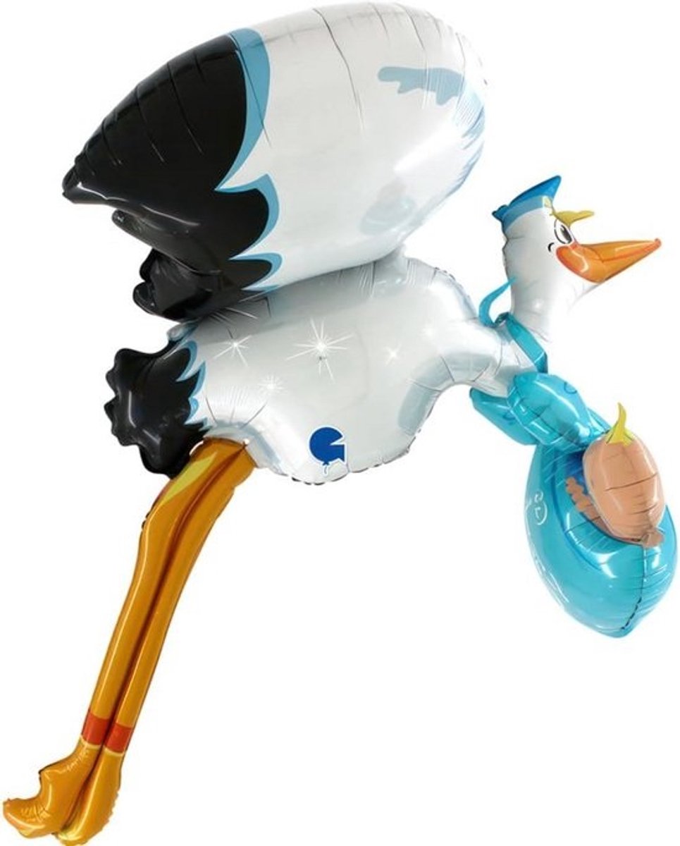 Grote ooievaar ballon - Baby ballon - Geboorte versieren - XXL formaat - 104 cm - Blauw