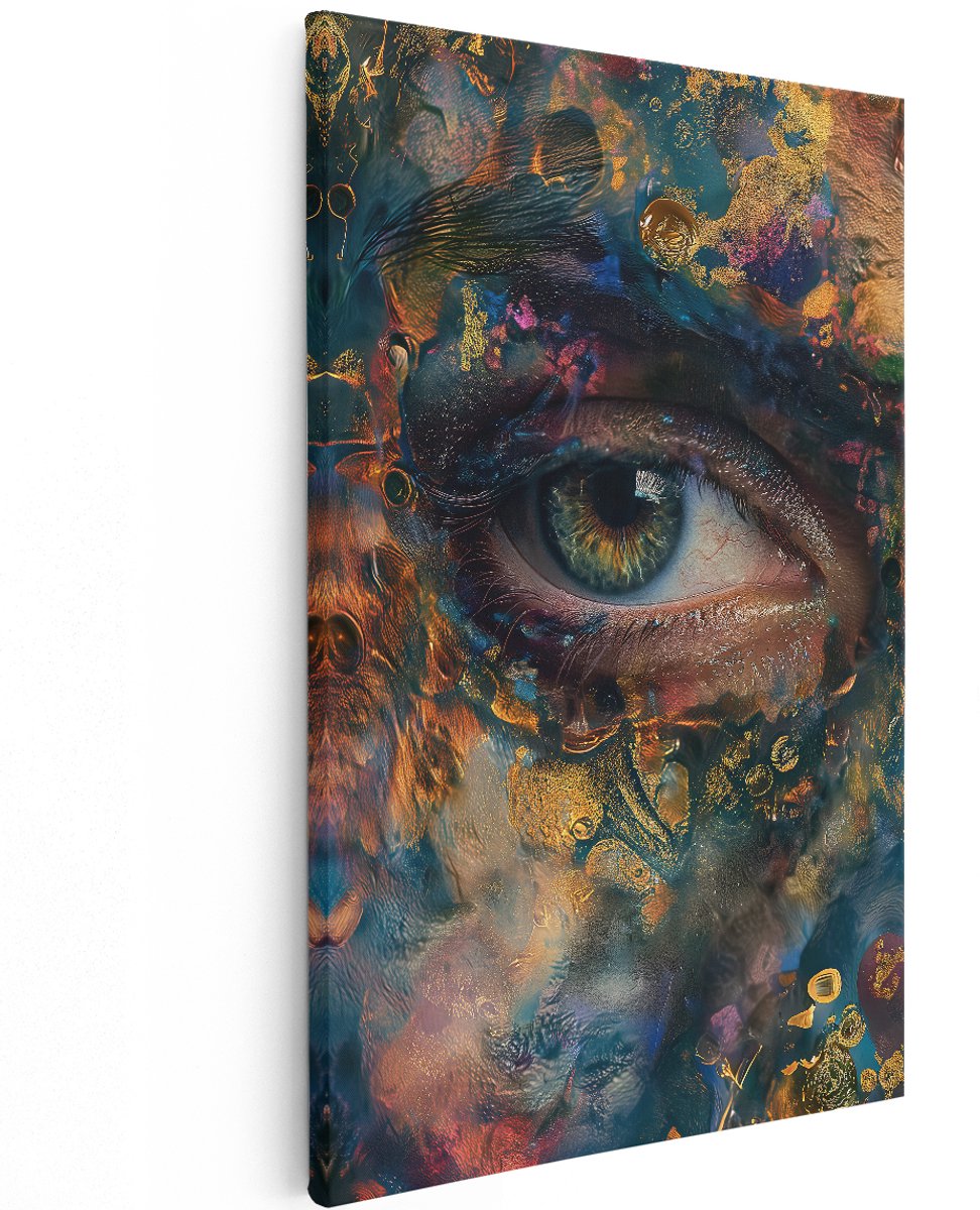 Artaza Canvas Schilderij Abstract Oog - 120x180 cm - Groot - Wanddecoratie Kleurrijk - Muurdecoratie Goud - Schilderijen Op Canvas Groen