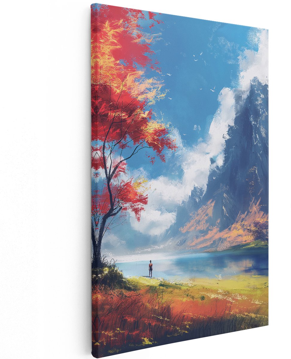 Artaza Canvas Schilderij Landschap - 120x180 cm - Groot - Wanddecoratie Bergen - Muurdecoratie Natuur - Decoratie Meer - Schilderijen Op Canvas