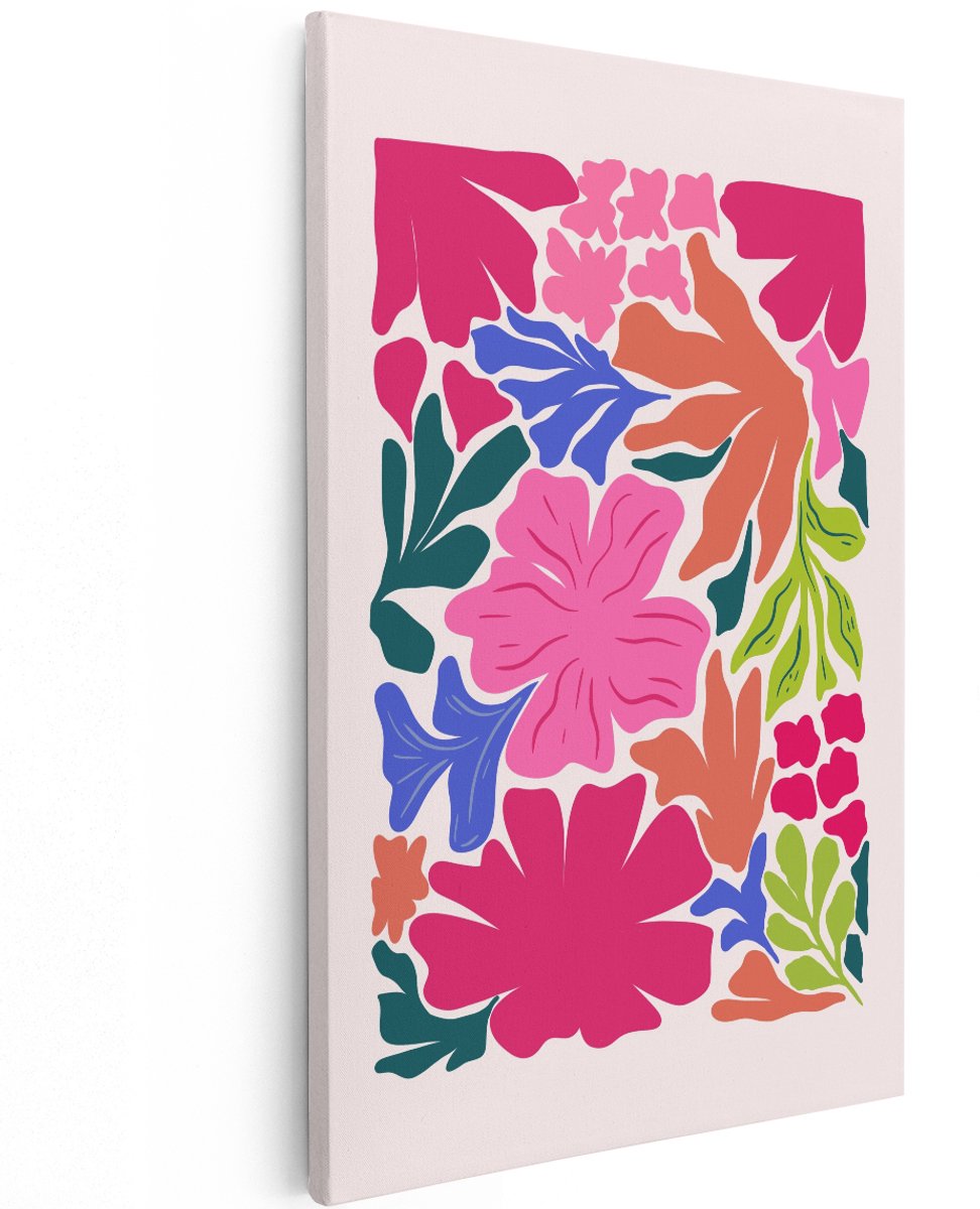 Artaza Canvas Schilderij Abstracte Bloemen - 120x180 cm - Groot - Wanddecoratie Kleurrijk - Muurdecoratie Bloemen - Decoratie Woonkamer - Roze