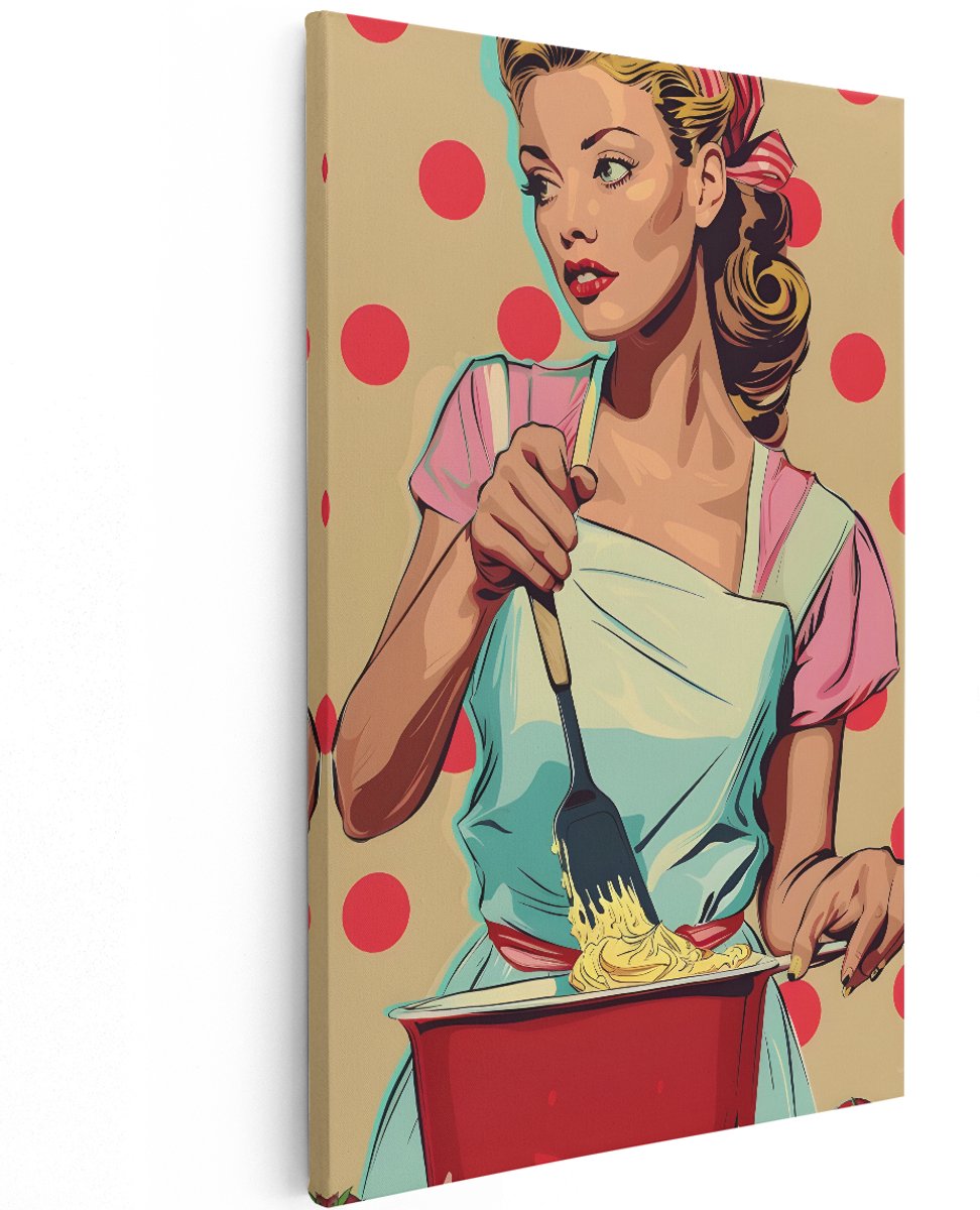 Artaza Canvas Schilderij Vrouw - 120x180 cm - Groot - Wanddecoratie Keuken - Muurdecoratie Pop Art - Decoratie Retro Vintage - Schilderijen Op Canvas