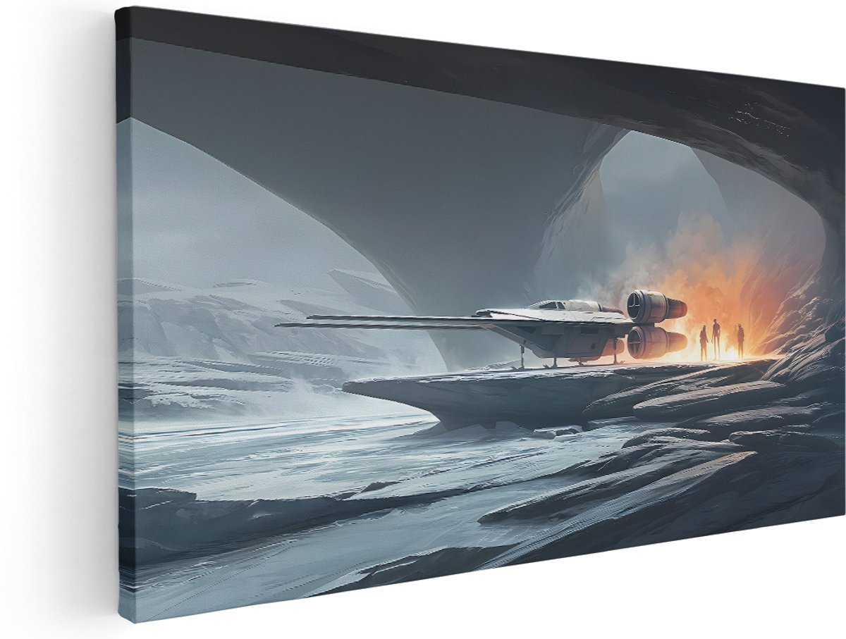 Artaza Canvas Schilderij Ruimteschip Star Wars - 140x70 cm - Groot - Wanddecoratie Sci-Fi Landschap - Muurdecoratie Grot - Kamer Accessoires Ijs