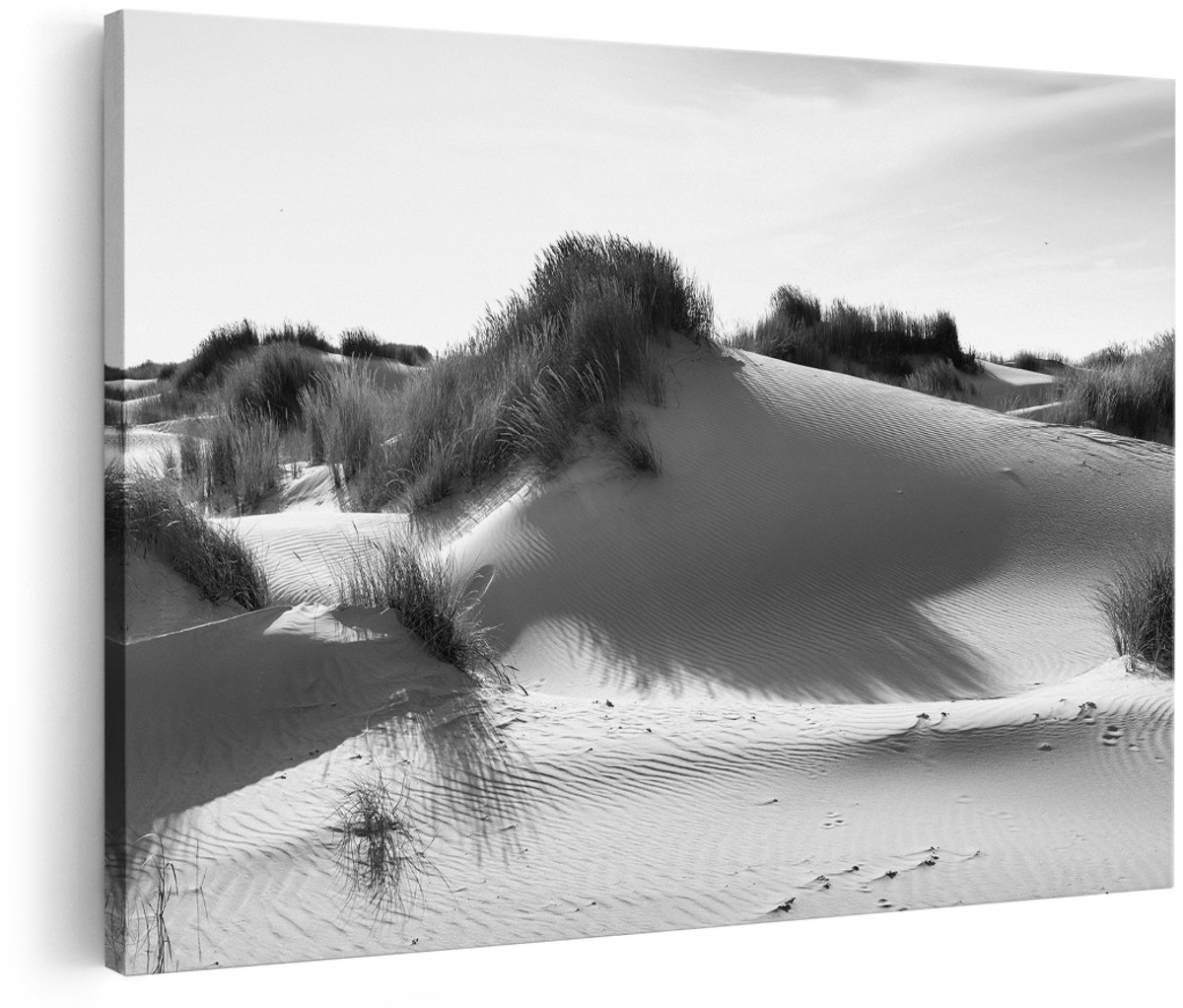 Artaza Canvas Schilderij Zand Duinen aan het Strand - Zwart Wit - 150x100 cm - Groot - Foto Op Canvas - Wanddecoratie Woonkamer