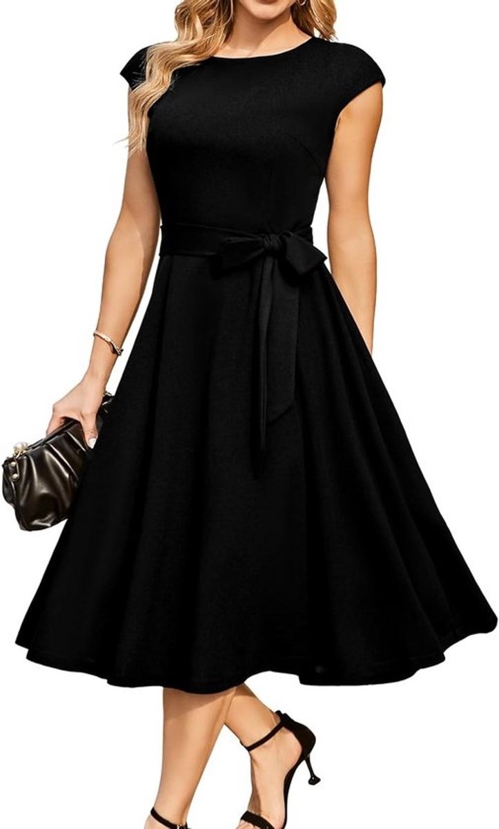 Elegante Cocktailjurk voor Dames – Korte Mouwen, A-lijn Rok – Nylon Elastane – Meerdere Maten