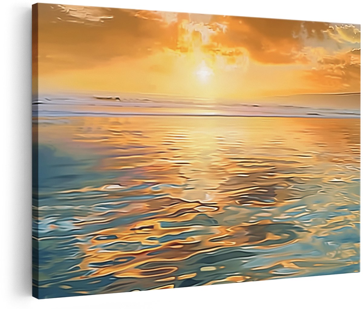 Artaza Canvas Schilderij Zonsondergang boven de Oceaan - 150x100 cm - Groot - Wanddecoratie Woonkamer - Schilderijen - Muurdecoratie