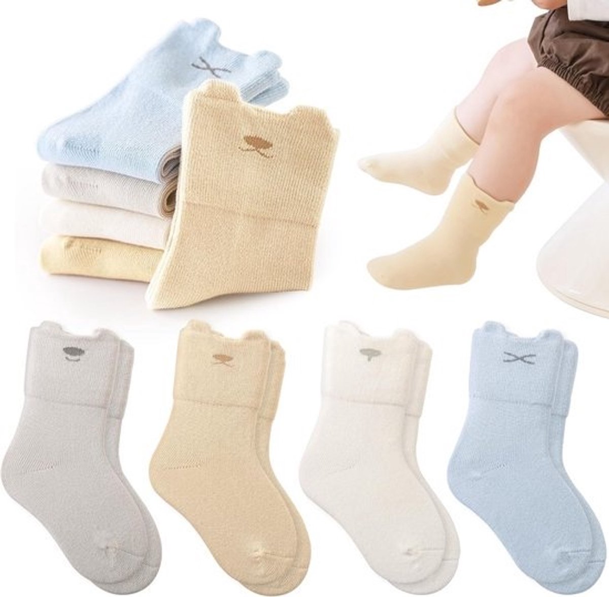 4 Paar Baby Sokken Unisex Katoen Zacht & Ademend voor Jongens en Meisjes (0-5 Jaar)