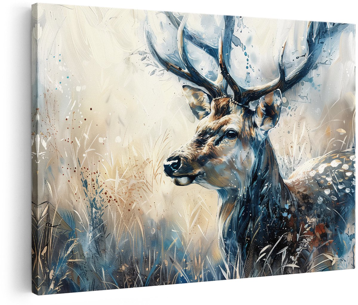 Artaza Canvas Schilderij Hert - 150x100 cm - Groot - Wanddecoratie Natuur - Muurdecoratie Dieren - Decoratie Bos - Schilderijen Op Canvas