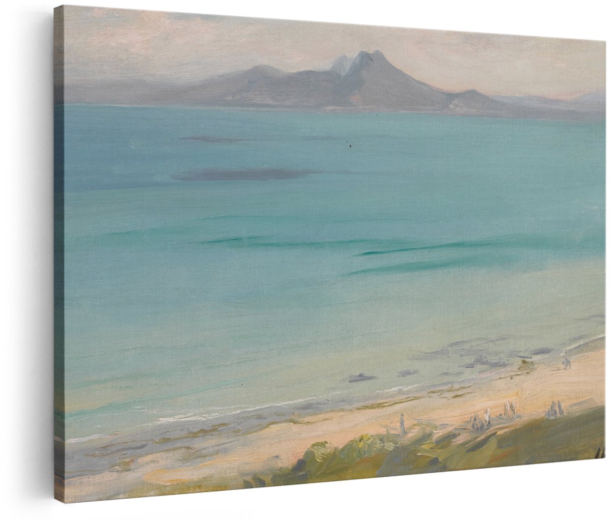 Artaza Canvas Schilderij Zee - 150x100 cm - Groot - Wanddecoratie Strand - Muurdecoratie Landschap - Decoratie Bergen - Turquoise
