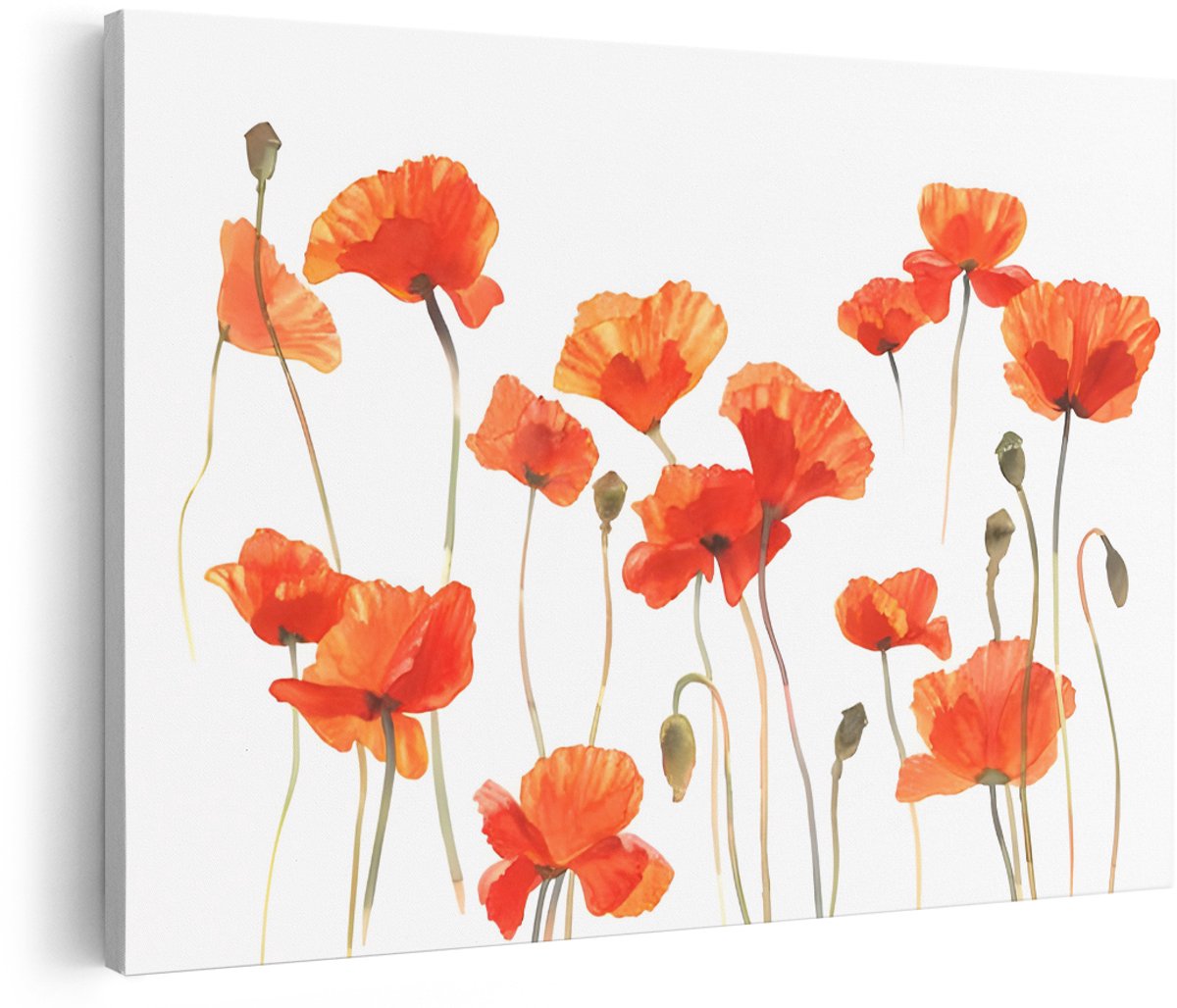 Artaza Canvas Schilderij Klaprozen - 150x100 cm - Groot - Wanddecoratie Bloemen - Muurdecoratie Aquarel - Decoratie Woonkamer - Oranje