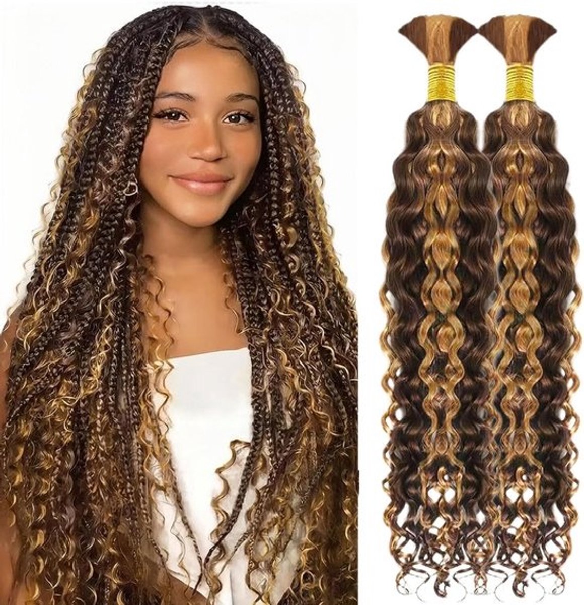 Vlecht Haar Extensions 100% Menselijk Watergolvende Bulk Haar voor Knooploze Vlechten 18 Inch