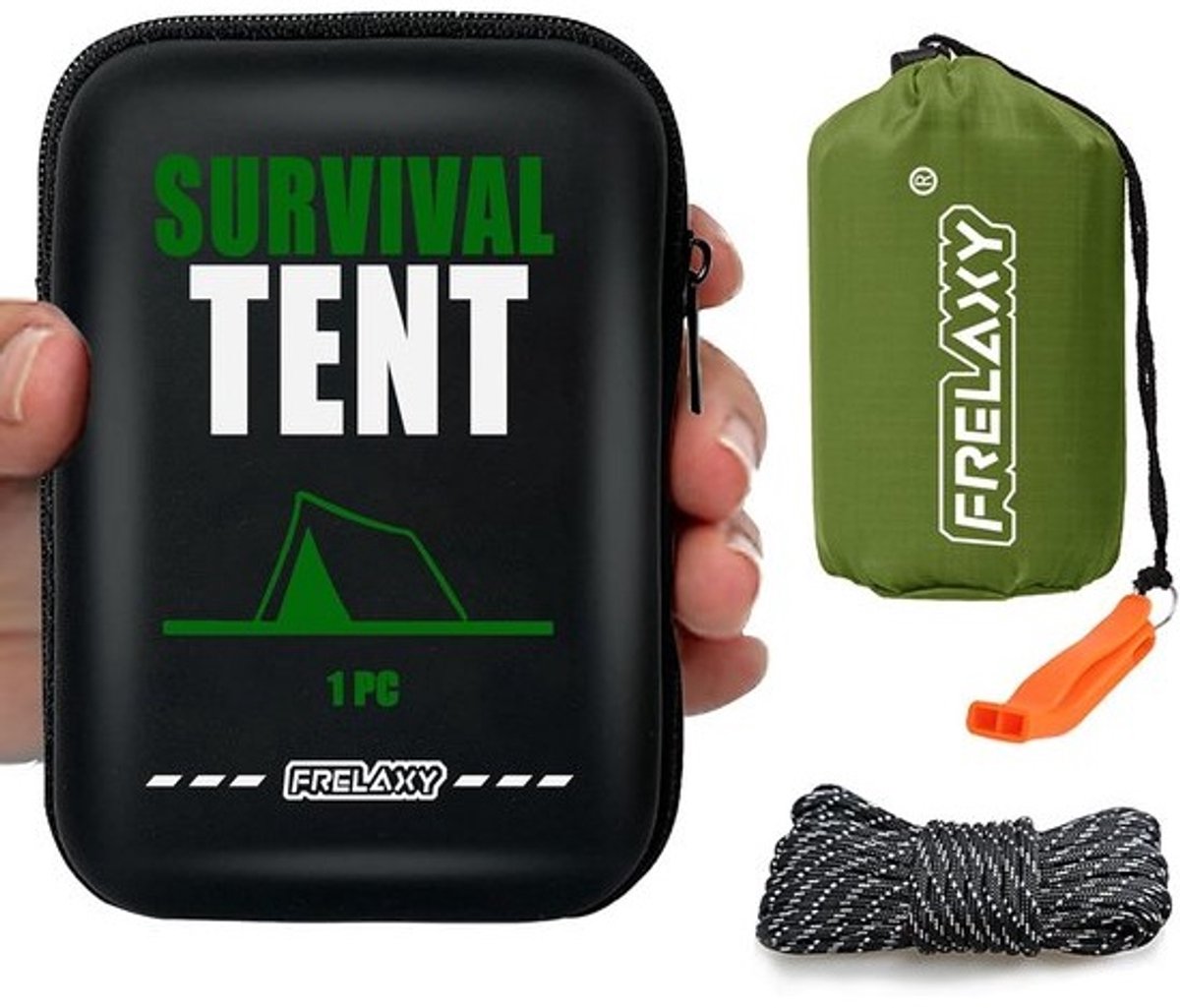 Extra Dikke Noodtent - Compacte Overlevingstent met Fluitje, Verbeterde Paracord, Opbergzak en EVA Case - 2 Persoons Noodshelter voor Backpacken, Wandelen en Buitensport