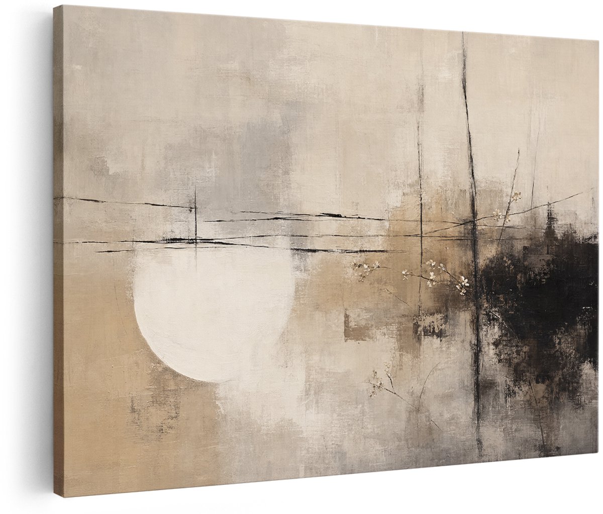 Artaza Canvas Schilderij Abstract Grijs Beige - Moderne Kunst - 150x100 cm - Groot - Wanddecoratie Woonkamer - Schilderijen - Muurdecoratie