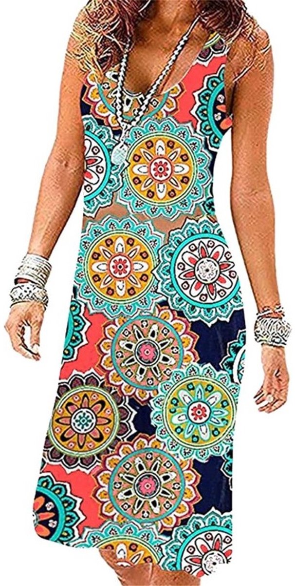 Bloemenprint Midi Jurk voor Vrouwen - Mouwloze Strandjurk