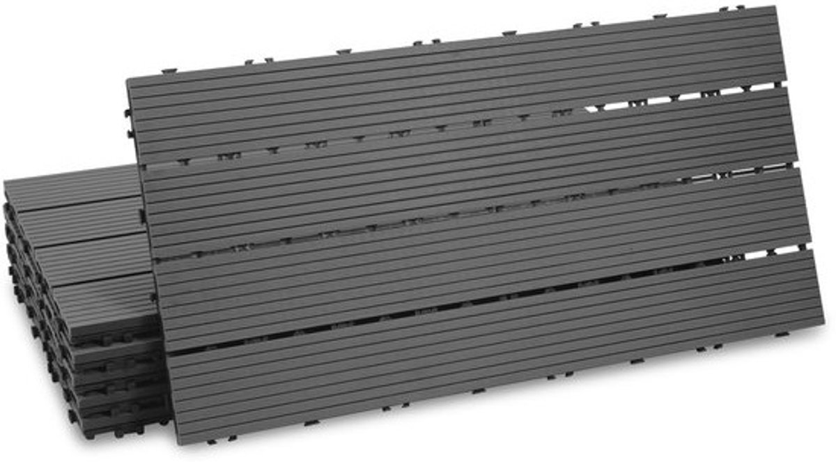 24 Stuks WPC Terrastegels 30x60 cm voor Tuin en Balkon - Kliksysteem, Waterdicht, Antraciet