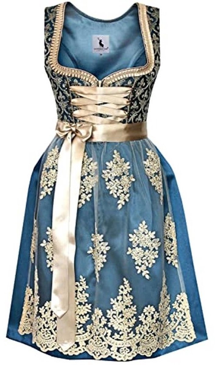 Alpenmärchen ALM660 Midi-dirndl, exclusieve collectie, inclusief kanten schort, maat 32 - 54