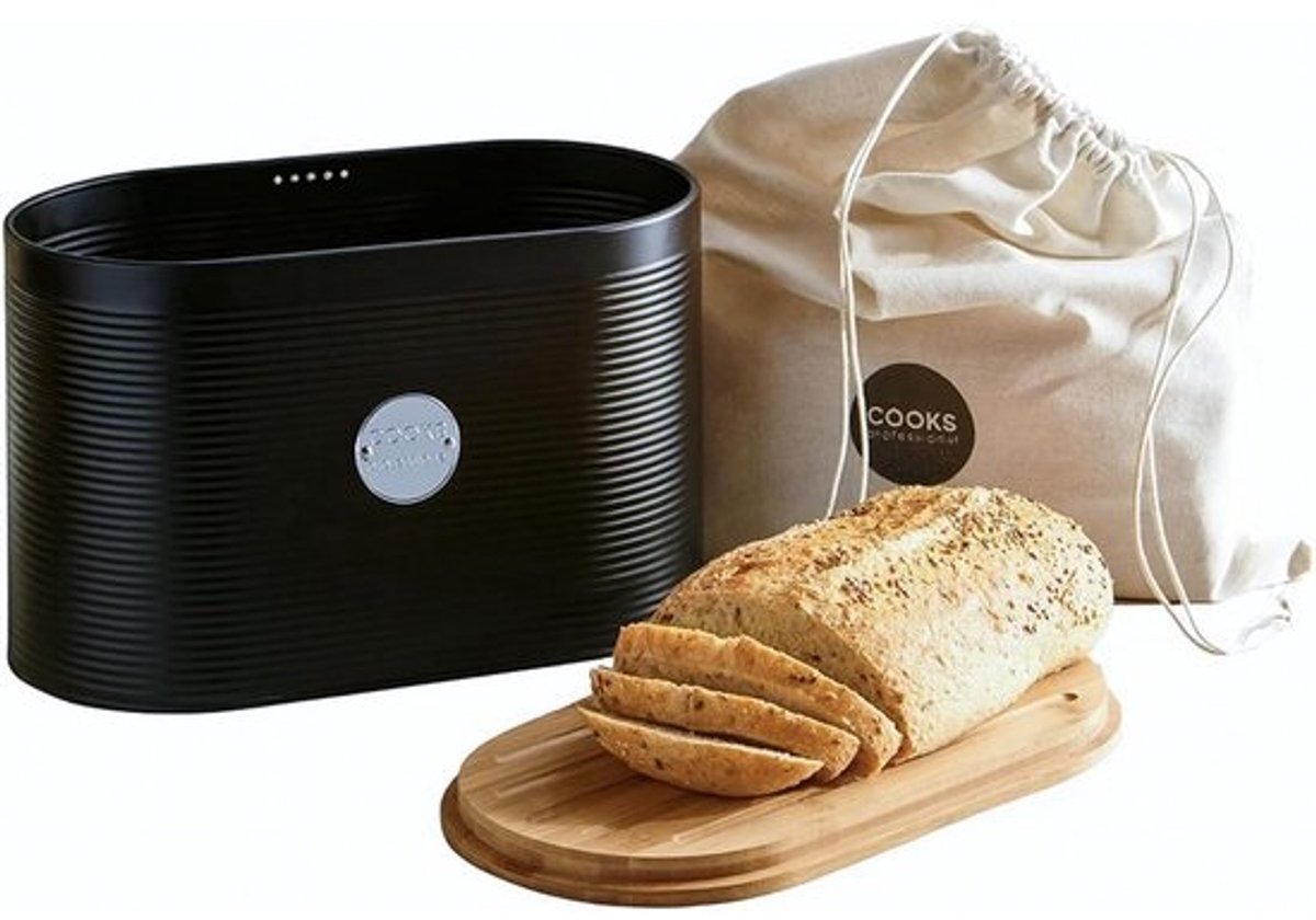 Geribbelde Broodtrommel met Bamboe Snijplankdeksel | Stijlvolle Voedselopslag voor Brood en Gebak | Zwart