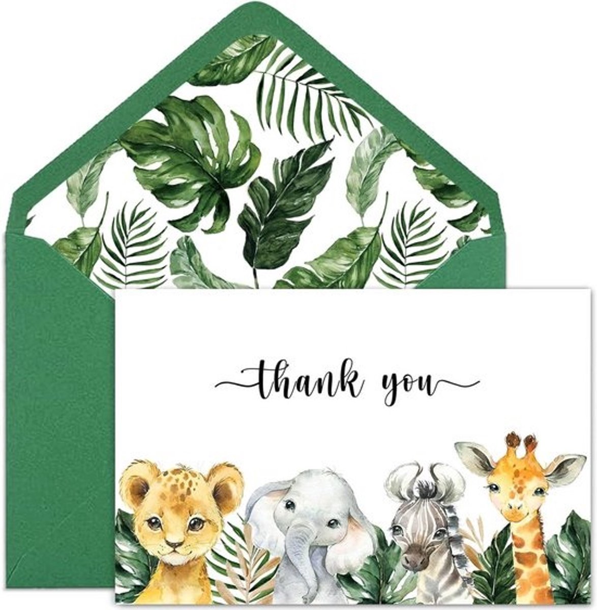 50 Stuks Safari Dieren Bedankkaartenset met Enveloppen