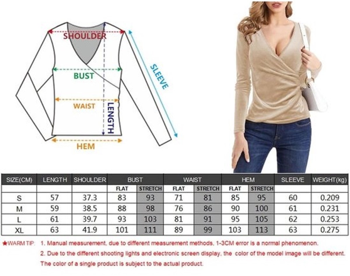 Dames Fluweel Shirt met Diepe V-Hals en Lange Mouwen - Elegante Wrap Blouse