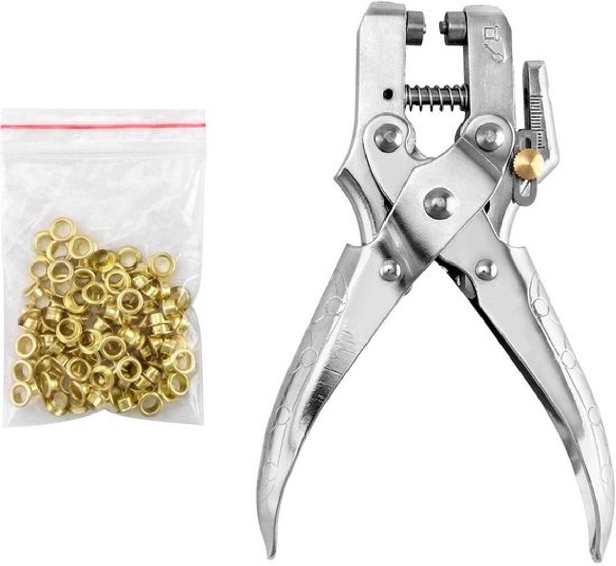 Oogjestang Set met 100 Oogjes (5mm) - Professionele Punch Tang voor Leer, Stof en Riemen