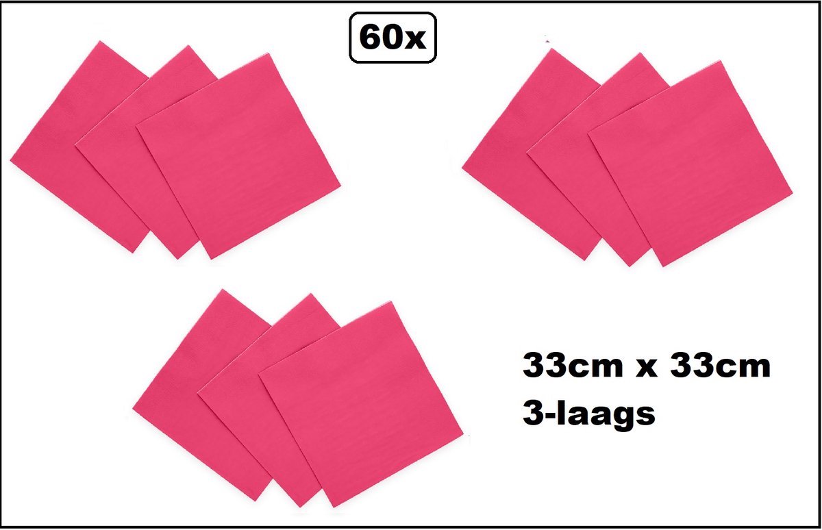 60 stuks Servetten pink 33cm x 33cm - 3 laags - Cocktail servet diner eten knoeien restaurant BBQ thema feest verjaardag feest
