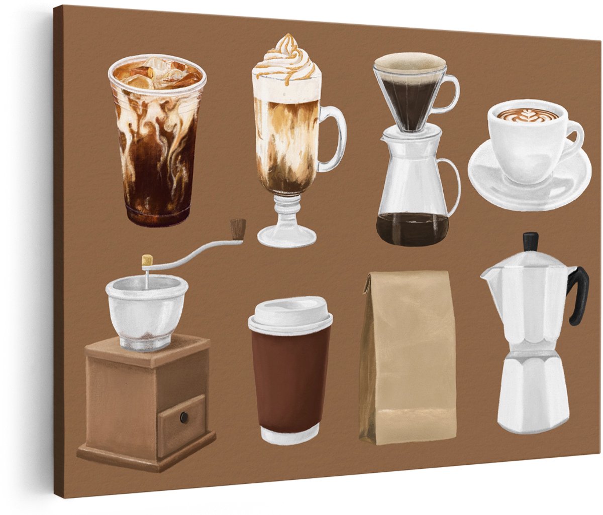 Artaza Canvas Schilderij Koffie - 150x100 cm - Groot - Wanddecoratie Keuken - Muurdecoratie Cappuccino - Decoratie Espresso Latte