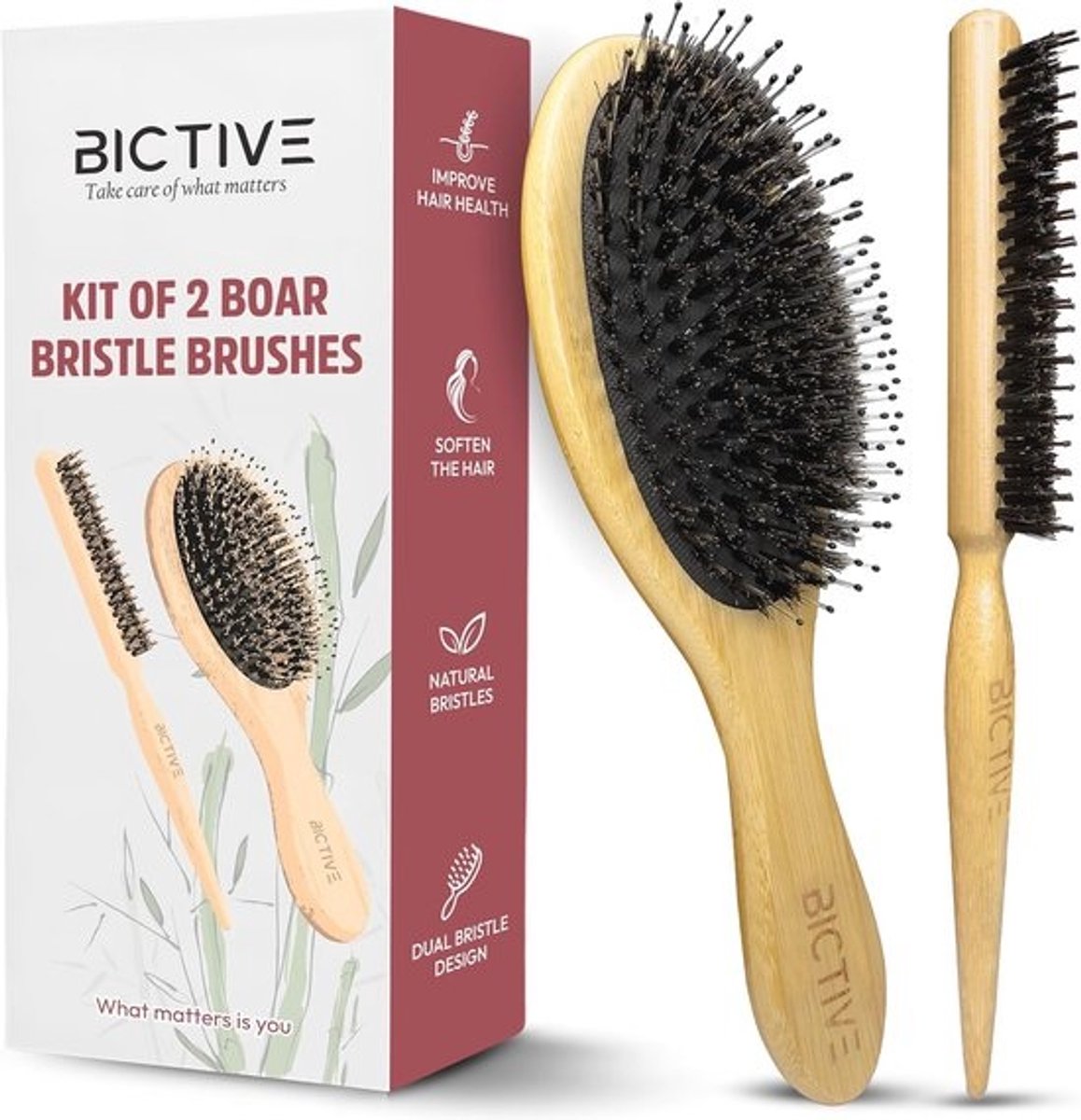 Haarborstelset voor alle haartypen - Gladmakende borstels met natuurlijke en nylon haren