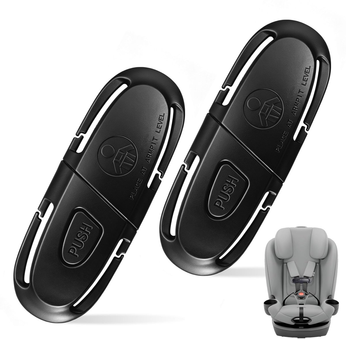 Namajunas - 2 Stusk Gordelclip - Accessoire voor Autokinderstoel - Borstclip - Verstelbare Autogordel Clip - Gordelclip kinderstoel - Voorkomt dat kind armen uit veiligheidsharnas kan halen - Voor Autostoel, Kinderwagen en Kinderstoel - Zwart