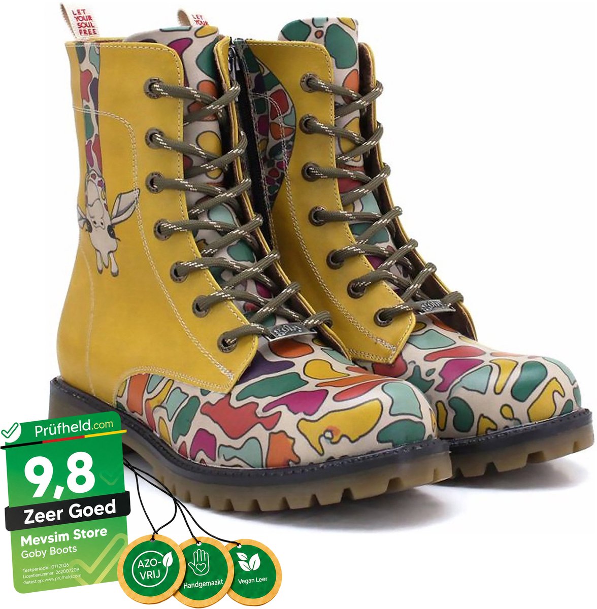GOBY Funny Giraffe Enkellaarsjes – Damesboots – Handgemaakt – Premium Kwaliteit – Maat 42