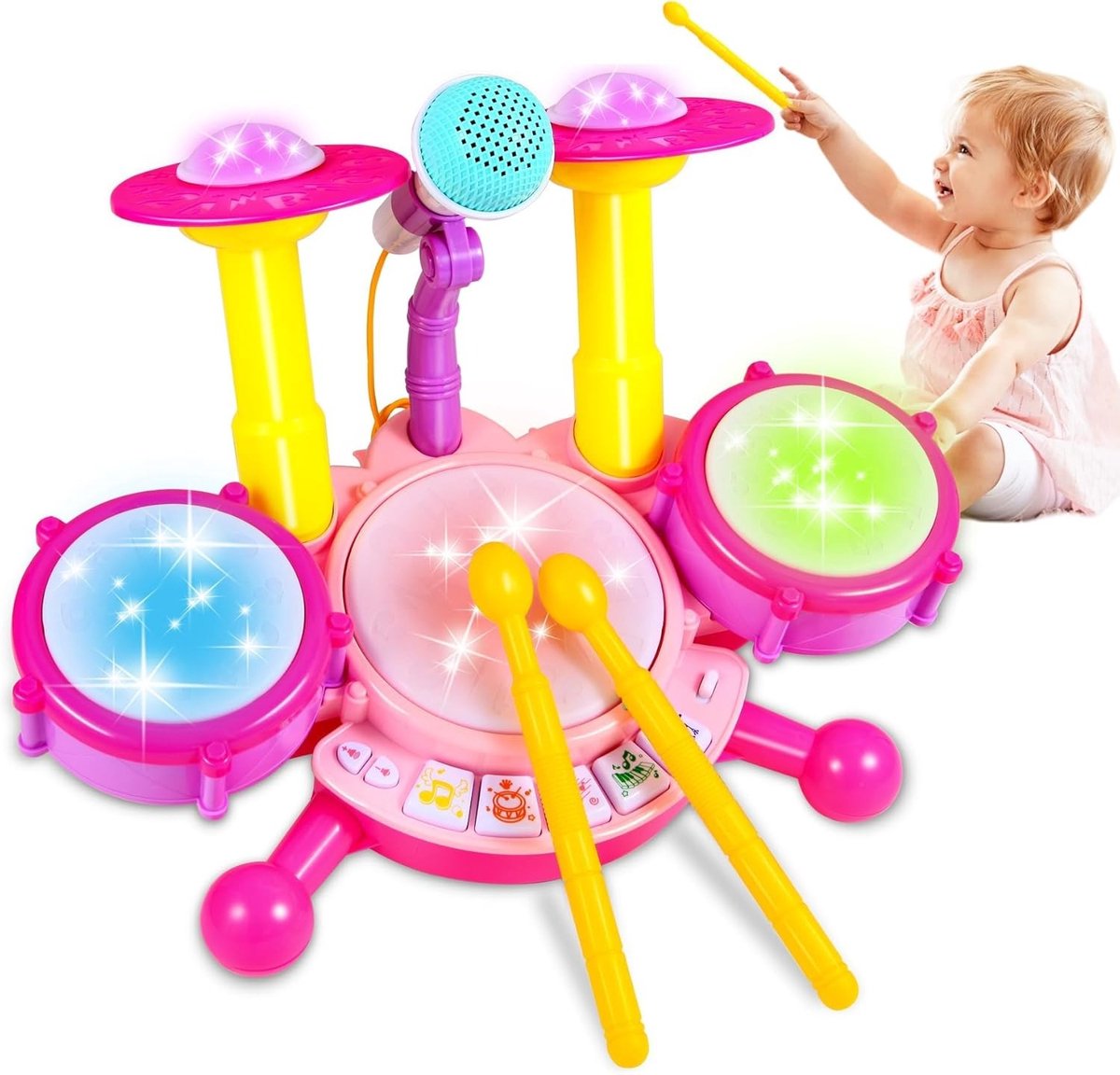 Jazz-drumset voor kinderen – Muziekinstrumenten voor peuters, percussie voor baby's, educatief speelgoed met microfoon – Cadeaus voor jongens en meisjes