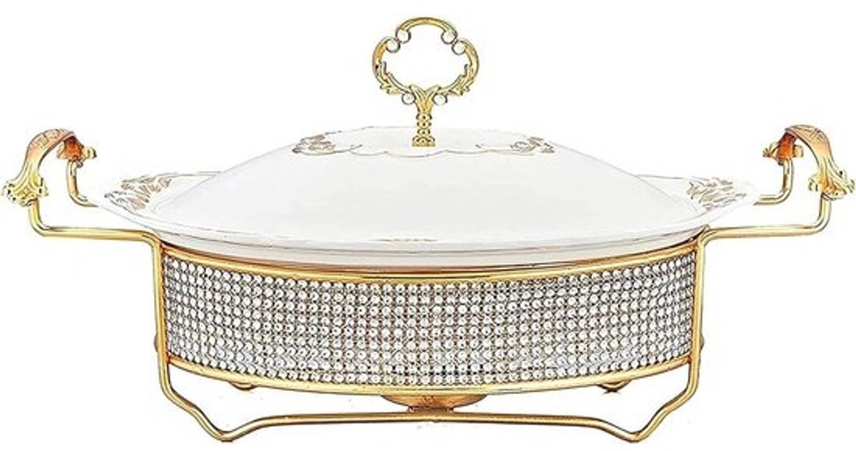 Chafing Dish Buffet Set - Buffet Warmer - Buffet Catering - Keramiek met Diamant Decoratie - 2L - Wit