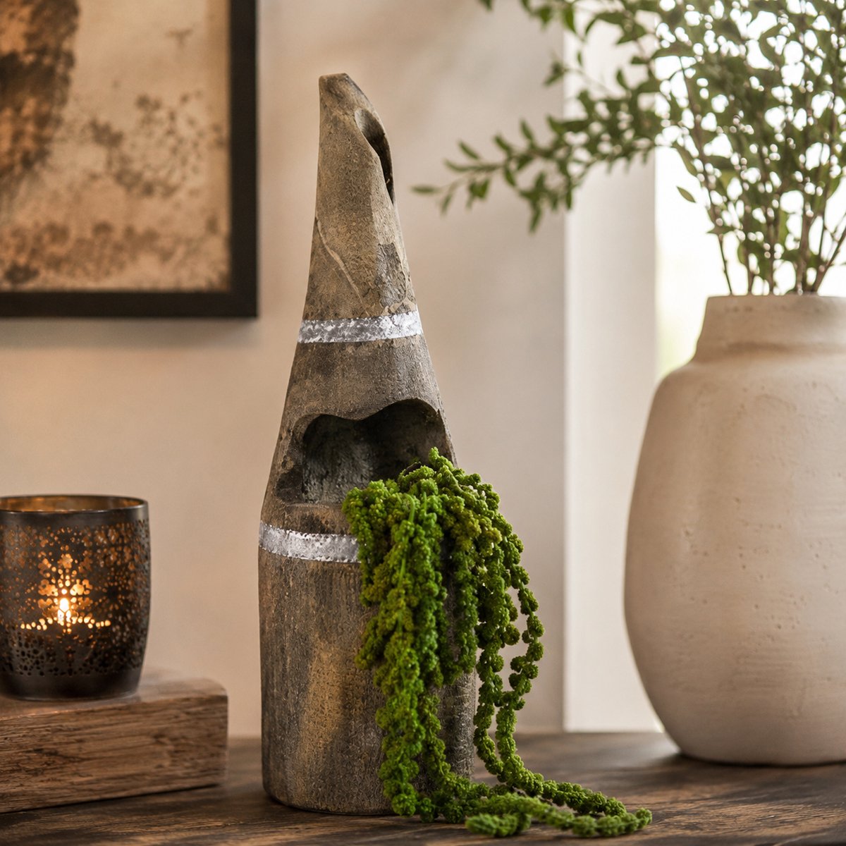 ZoeZo Design - Robuust - landelijk - sober - hout - plantenbak - pot - H47 x Ø 14 cm (zonder plant)
